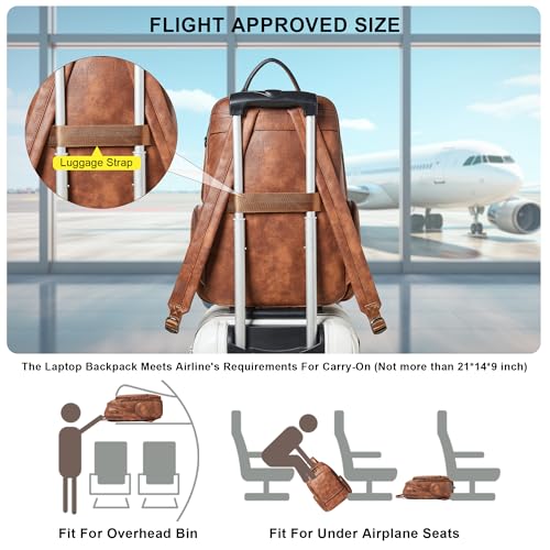Leather Backpack for Women Men, Fits 16.0 Inch Laptop, Soft Vegan Leather Backpack for Travel and Daily Use, Brown - color: 1-1 Brown
