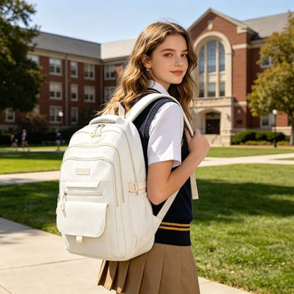 School Cute Aesthetic Backpack Girls Backpack for Students Kids Teen Girls Large Capacity Bookbags College Backpacks Laptop Lightweight Bookbag Casual Travel Daypacks School Bag（White） - color: White