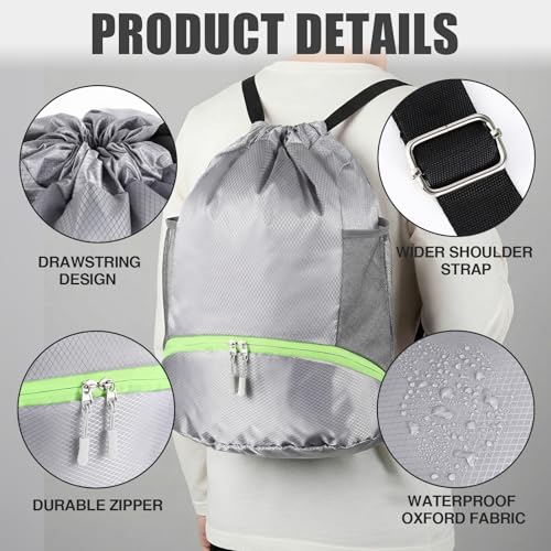 6 Pack Gym Drawstring Backpack Bags Bulk with Shoe Compartment for Sports Wet Proof Pocket for Men Women Large(Grey, Navy Blue) - color: Grey, Navy Blue