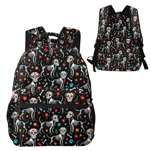 Stylish Commuter Backpack Day Of Dead Sugar Skull Dogs Skeleton Black, Lightweight Laptop Daypack for Work Office Daily and Travel - color: Pattern (751)