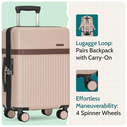 U.S. Traveler Vista Way 3-Piece Travel Set, 21-Inch Carry-on Hardside with TSA Lock, 18-Inch Travel Backpack with Laptop Sleeve, Toiletry Bag, Beige - color: Beige