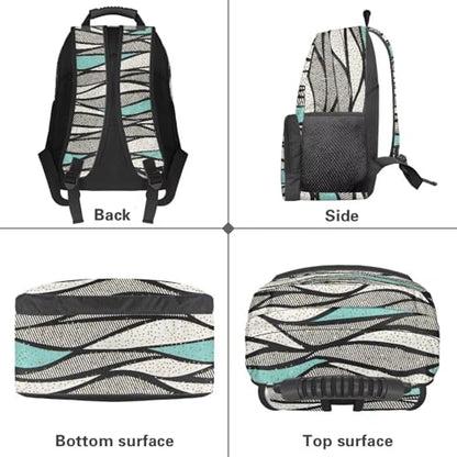Fully Printed Stylish School Backpack for Teens & Adults - Fit 15.6 Inch Laptop Backpack with 2 Side Water Bottle Pockets for High School/College Supplies, Abstract Wave Stripe Print - color: Abstract Wave Stripe Print
