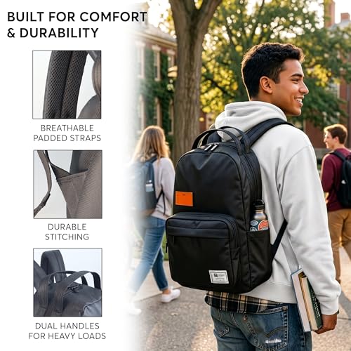Xach Casual and Affordable Backpack - Lightweight 20 liters capacity with 17” Laptop Sleeve, Unique Note Pad Design, Luggage Sleeve - (Black) - color: Black