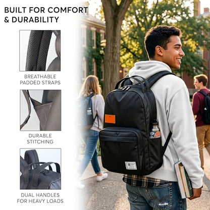 Xach Casual and Affordable Backpack - Lightweight 20 liters capacity with 17” Laptop Sleeve, Unique Note Pad Design, Luggage Sleeve - (Black) - color: Black