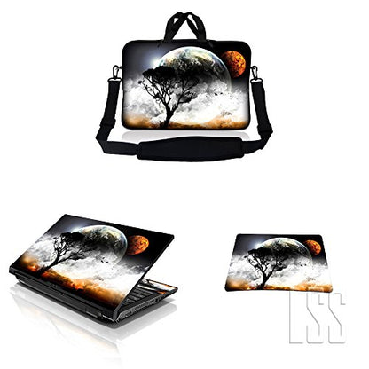 LSS 15-15.6" Laptop Sleeve Bag with Matching Laptop Skin Sticker & Mouse Pad Combo | Carrying Case for 14" 15" 15.6" - Planet Mars Earth and Moon Eclipse - color: Planet Mars Earth and Moon Eclipse, size: 15 inch
