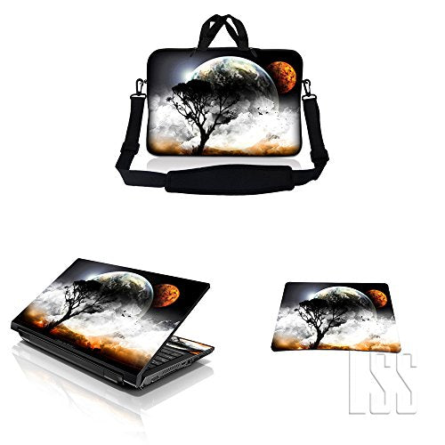 LSS 15-15.6" Laptop Sleeve Bag with Matching Laptop Skin Sticker & Mouse Pad Combo | Carrying Case for 14" 15" 15.6" - Planet Mars Earth and Moon Eclipse - color: Planet Mars Earth and Moon Eclipse, size: 15 inch
