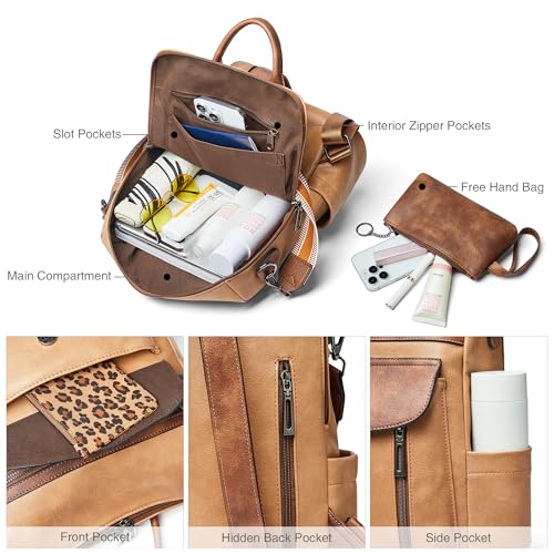 Shrrie Backpack Purse for Women Fashion Leather Backpack Purse Designer Travel Backpack Convertible Shoulder Bag with Wristlet - color: 2-6 Camel With Brown