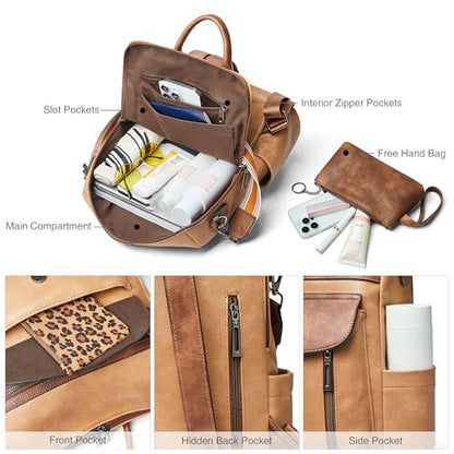 Shrrie Backpack Purse for Women Fashion Leather Backpack Purse Designer Travel Backpack Convertible Shoulder Bag with Wristlet - color: 2-6 Camel With Brown