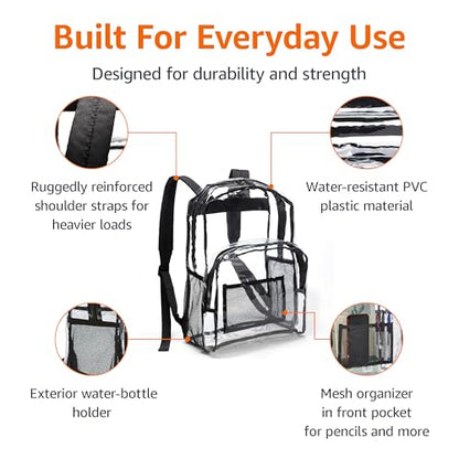Amazon Basics Transparent Clear School Backpack, Water-Resistant PVC Plastic, Reinforced Shoulder Straps, 17 x 7 x 13 in - color: Clear, size: 1-Pack