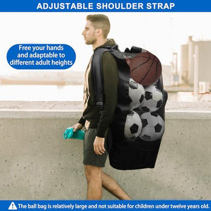 Soccer Ball Bag,Large Mesh Ball Bag Sports Equipment Net Bag With Drawstring Closure Shoulder Strap and Oversized Front Pocket Storage Basketball,Volleyball,Football Accessories
