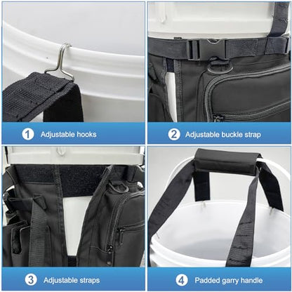 Fishing Bucket Organizer with Bucket Cover Fishing Tackle Bag with Rod & Plier Holder, Multi-Pockets for 5 Gallon Bucket Fishing Gear & Accessories Father Gifts - color: Black