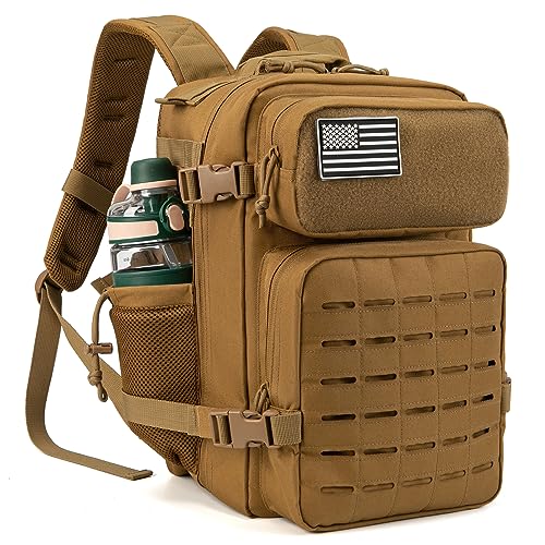 QT&QY 25L/45L Military Tactical Backpack For Men Molle Daypack 3 Day Bug Out Bag Hiking Rucksack With Bottle Holder - color: 25l Khaki