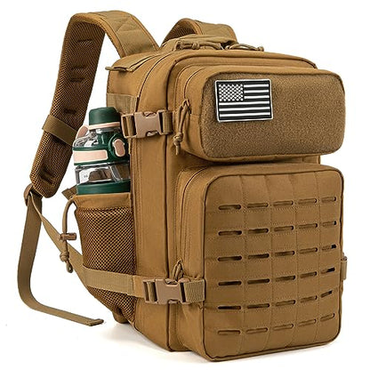 QT&QY 25L/45L Military Tactical Backpack For Men Molle Daypack 3 Day Bug Out Bag Hiking Rucksack With Bottle Holder - color: 25l Khaki