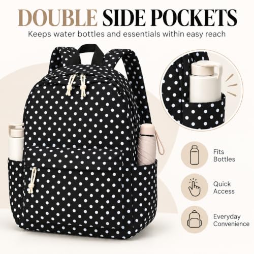 LOIDOU Girls Backpack for Kids Cute School Bookbag - color: Black Polka Dots, size: L-17"