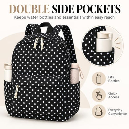 LOIDOU Girls Backpack for Kids Cute School Bookbag - color: Black Polka Dots, size: L-17"