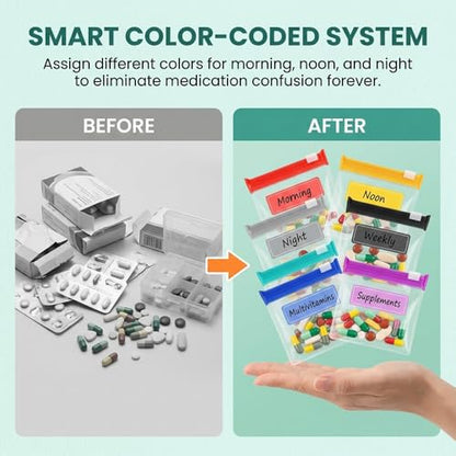 Reusable Pill Pouches for Travel: Color Coded Self Sealing Medicine Bags - Waterproof EVA Pill Pockets for Storage (3 Set)