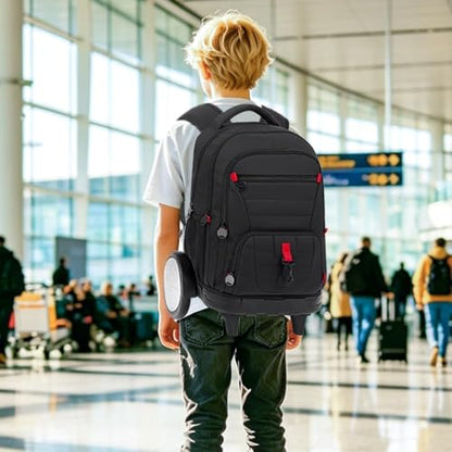 CCJPX 3Pcs Men & Boys Rolling Backpack with Bigger Wheels, Extra-Large Wheeled Bookbag with Lunch Box, Water Resistant Extra-Large Roller Luggage for Travel, Work, College (Black) - color: Black(upgrade Large Wheel)