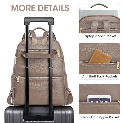 Kattee Genuine Leather Backpack Purse for Women Antitheft Rucksack Soft Work Casual Daypack Fashion - color: Brown