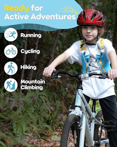 Zelvot Kids Hydration Backpack with Water Bladder, USA Original Patent, Adjustable Reflective Running Vest with 8 Pockets, Lightweight Kids Hiking Backpack for Boys & Girls
