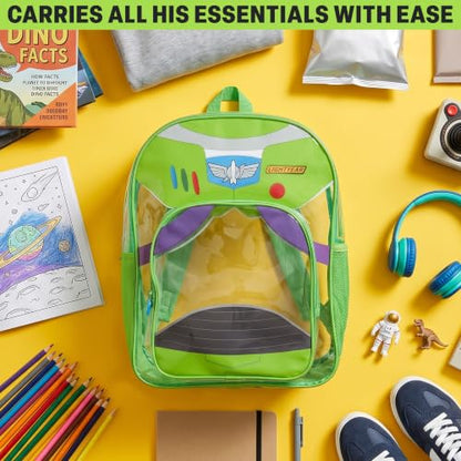 Get Trend Disney Toy Story Boys Clear Backpack for Stadium Events, Buzz Lightyear 17 inch Transparent School Bookbag, See Through Travel Bag with Straps, Gifts for Boys (Green Buzz Lightyear) - color: Green Buzz Lightyear