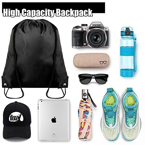 Grneric Drawstring Backpack Bulk 100Pcs Cinch Bag,Polyester Drawstring Bags for Gym Beach Sports Short Trip Party(Black) - color: Black