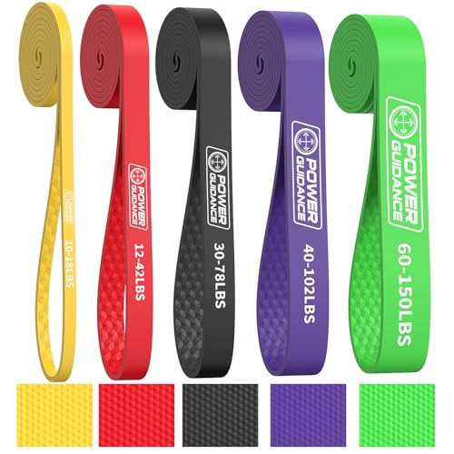 POWER GUIDANCE Resistance Bands, Set of 5 Pull Up Bands, Pull Up Assistance Bands, Exercise Bands, Resistance Bands Set for Legs, Working Out, Muscle Training, Physical Therapy, Shape Body