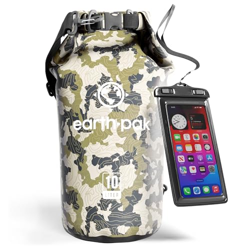 Earth Pak Waterproof Dry Bag - Roll Top Waterproof Backpack Sack Keeps Gear Dry for Kayak with Waterproof Phone Case - color: Camo, size: 10L