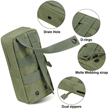 3 Pack Molle Pouch Combo Water Bottle Pouch Holder Tactical Molle Pouches Compact Utility Waist Bag Pack - color: Combo D:Green