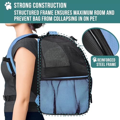 PetAmi Dog Backpack Carrier for Small Medium Dogs Large Cats up to 18 lbs, 2 Side Entry, Structured No-Collapse Frame, Airline Approved Ventilated Pet Backpack for Hiking Camping Travel, Light Blue - color: Light Blue