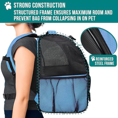 PetAmi Dog Backpack Carrier for Small Medium Dogs Large Cats up to 18 lbs, 2 Side Entry, Structured No-Collapse Frame, Airline Approved Ventilated Pet Backpack for Hiking Camping Travel, Light Blue - color: Light Blue