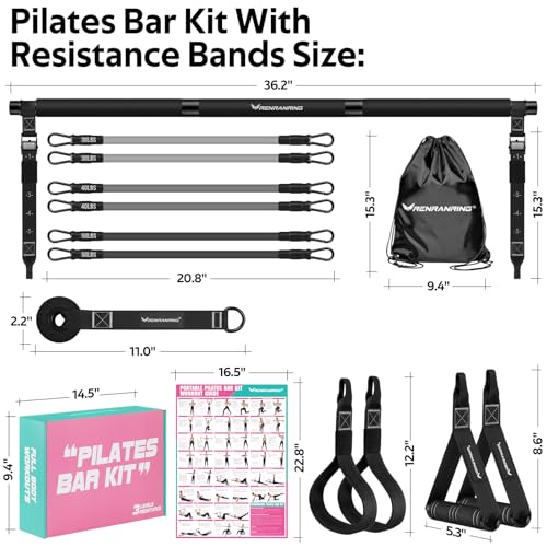 Pilates Bar Kit with Resistance Bands, Multifunctional Pilates Bar for Women & Men with Heavy-Duty Metal Adjustment Buckle, Pilates Home Equipment for Full BodyWorkouts - color: Black Pro