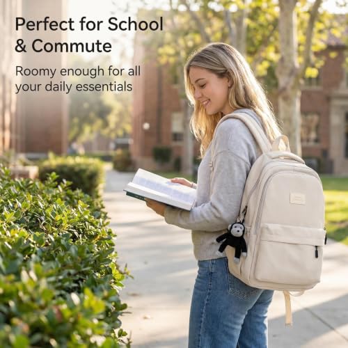JARKJARD Aesthetic Cute Backpack for Girls Student School College Travel - color: White