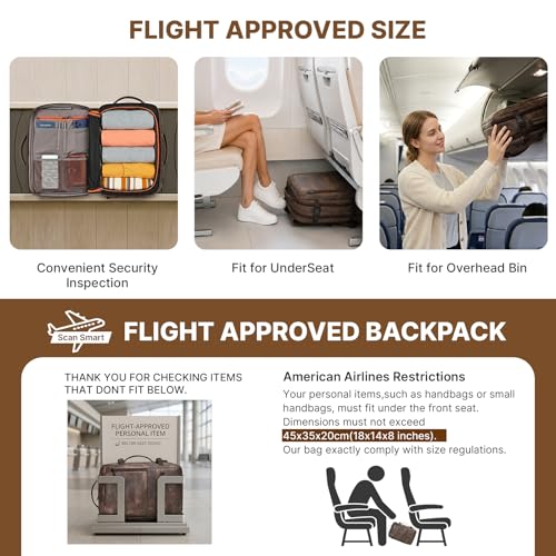 Travel Backpack for Men Women, PU Leather Carry On Backpack Flight Approved with Laptop Compartment, 40L Expandable Personal Item Travel Bag for Traveling Weekender Business (Coffee) - color: Coffee