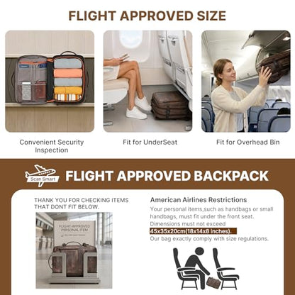 Travel Backpack for Men Women, PU Leather Carry On Backpack Flight Approved with Laptop Compartment, 40L Expandable Personal Item Travel Bag for Traveling Weekender Business (Coffee) - color: Coffee