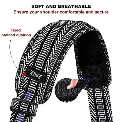 ZINZ 74" Shoulder Strap with Fixed Pad and Dual Balanced Buckles，Black White Jacquard - color: Black White Jacquard