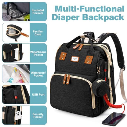 JSTPRO Diaper Bag Backpack, Large Waterproof Lightweight Diaper Bag with Changing Station, Insulated Pockets, USB Port, Travel Bag for Mom and Dad (Black) - color: Black