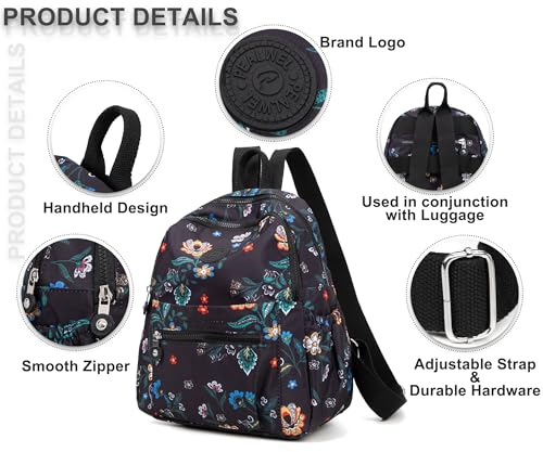 Pealwel Mini Backpack Purse for Women,Small Nylon backpacks for Ladies Backpacks Women Anti Theft Travel Bag (Flower) - color: Flower