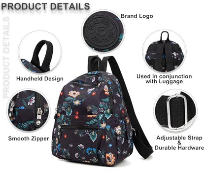 Pealwel Mini Backpack Purse for Women,Small Nylon backpacks for Ladies Backpacks Women Anti Theft Travel Bag (Flower) - color: Flower