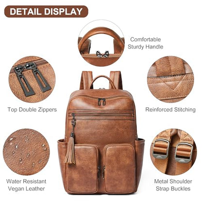 Shrrie 16 Inch Vegan Leather Laptop Backpack Purse for Women - color: Two-toned Brown