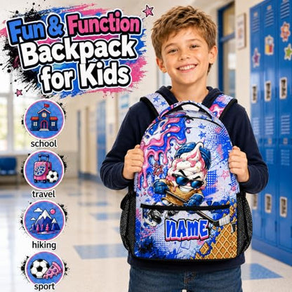 Kids Backpack for Boys Personalized Backpacks for Hockey Lovers, Lightweight Bookbag for School Hiking Travel Casual - color: Blue