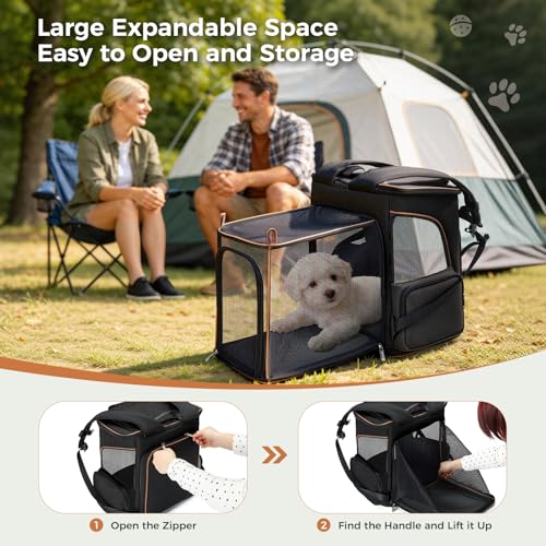 Lekereise Cat Backpack Carrier for Small Dogs and Medium Cat Puppy Kitten Bunny Pet Carrier Backpack Collapsible with Fully Ventilated Mesh with Safety Leash(Black) - color: Black, size: 24.4"L x 14"W x 16.2"H
