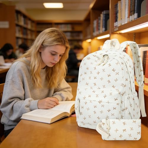 LEDAOU Backpack for Girls School Bag Kids Bookbag Teen Backpack Set Daypack with Lunch Bag and Pencil Case | Kids - color: Brown Bowtie