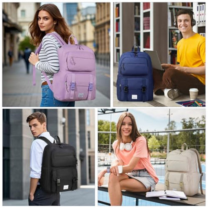VASCHY Travel Backpack for Teens Girls, Large Schoolbag Book Bag Rucksack for Women High School/College/Work/Daypack/Commuter Beige - color: Beige