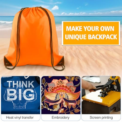 KUUQA 2Pcs Orange Drawstring Backpack Bags Cinch Sack Bulk String Backpack Storage Bag - color: Orange