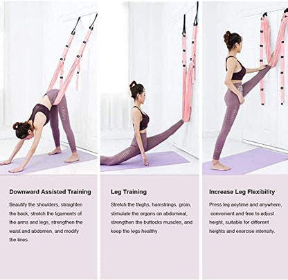 Fitness Yoga Stretching Strap, Adjustable Leg Stretcher Back Bend Assist Trainer, Improve Leg Waist Back Flexibility Home Gym Equipment for Rehab Pilates Ballet Cheerleading Splits Gymnastics - color: pink