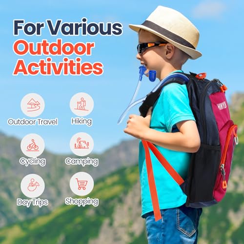 Shinylin 2 Pcs Kids Hydration Backpack with 1.5L Water Bladder Lightweight Kids Hiking Backpack Water Rucksack for Boys Girls Climbing Running - color: Red, Purple, style: Classic