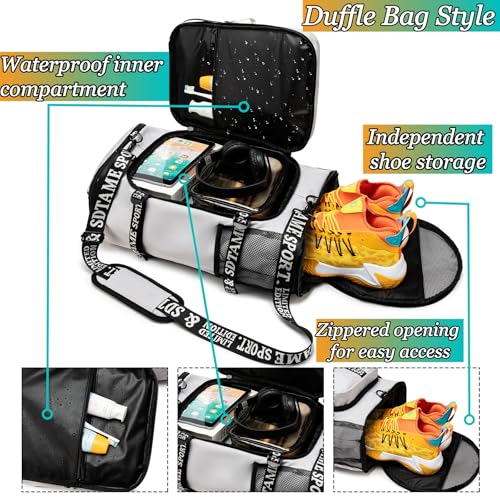 Gym Duffle Bag Backpack with Shoe Compartment,4 ways Travel Backpack for Women and Men,Multi-Functional Weekender bag with Waterproof Layer&Laptop Compartment for Fitness, Travel,Camping - color: Grey