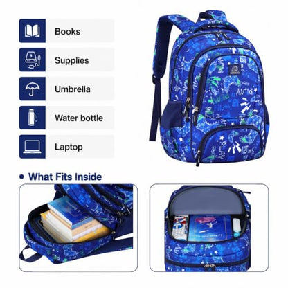 MYGOO Boys School Backpack Doubleday Gamer Blue Bookbag for Elementary Middle School Ages 5-12, 17 inch Large Capacity 24L Kids Student Travel Bags - color: Doubleday Gamer Blue