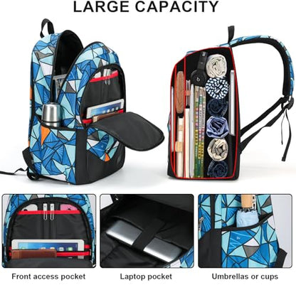 Boys' Large School Backpack, for 8-16 Years Old, Elementary - High School (Geometric Blue, Large：19.5×7.2×13.25 inch) - color: Geometric Blue