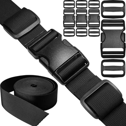 1-1/2" Straps and Buckles Set: 6 yard Nylon Webbing 1.5 inch (38 mm) Wide, 4 pack Side Release Buckle, 8 pcs Tri-Glide Sliders, Plastic Clip Fasteners Replacement Heavy Duty Dual Adjustable No Sew - size: 1-1/2" x 6 yd Strap + 4 pack Buckles